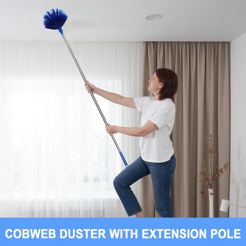 Ajedrmy Cobweb Dusters with Extension Pole 100-inch, Spider Web Brush & Ceiling Cleaning Kit, Washable Cleaning Duster Kit with 2 Duster Heads, Cobweb Duster, Corner Brush for Ceiling Fan, Furniture, Home - Image 3